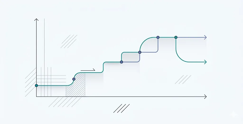 Illustrazione di una linea di misurazione continua che traccia la presenza della citazione di una marca nel tempo, rendendo visibile una volatilità altrimenti invisibile.
