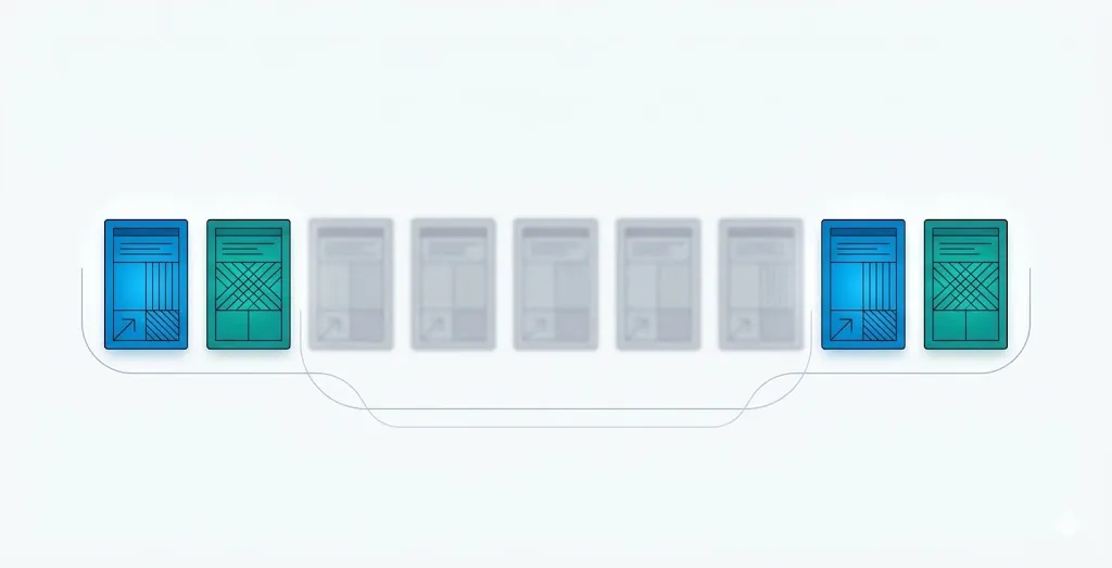 Illustrazione di una fila di frammenti recuperati in cui quelli iniziali e finali sono valorizzati mentre quelli centrali sfumano, secondo l'effetto posizione (lost in the middle).