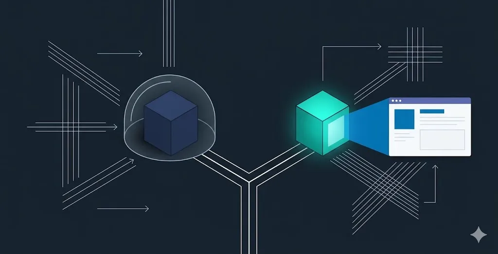 Illustrazione di un bivio bilanciato tra una fonte protetta e chiusa e una fonte aperta e citata: bloccare i crawler AI è una scelta con due conseguenze di pari peso.